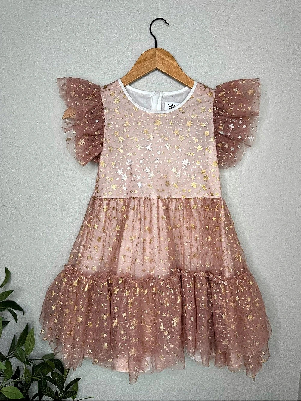 Lola + The Boys Pastel Stars Tulle Dress Girls 10 Pink Gold Party Ruffle